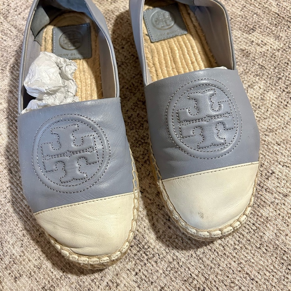 Gray and Cream Espadrille Flats